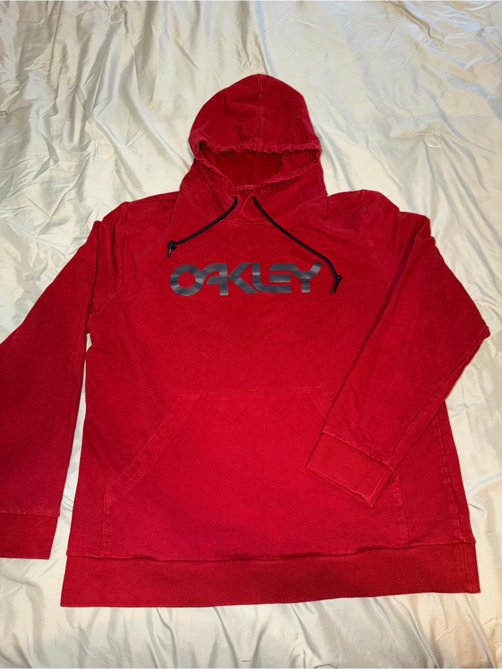 Oakley Red Men's Logo Hoodie with Black Drawstrings